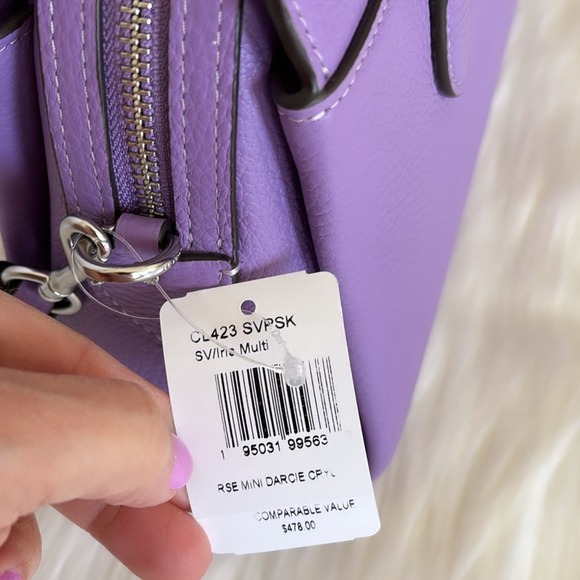 NWT💃Coach Mini Darcie Carryall With Rose Print/Pebble Leather/ Purple - Picture 13 of 13